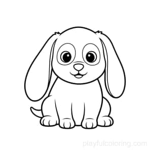 A sitting puppy with floppy ears.