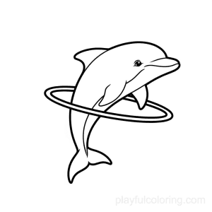 A dolphin jumping through a hoop.