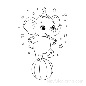 An elephant balancing on a ball, circus style.