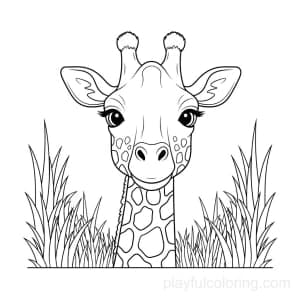 A giraffe head portrait framed by savannah grass.