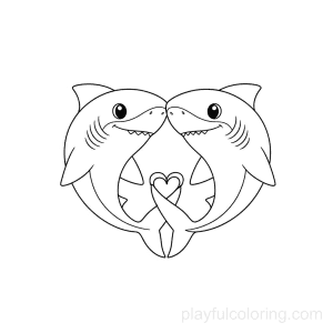 Two sharks forming a heart with their tails.