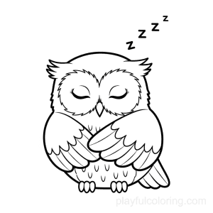 A sleeping owl with folded wings and tiny Z letters.