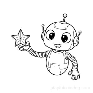 A robot with extendable arms handing a star.
