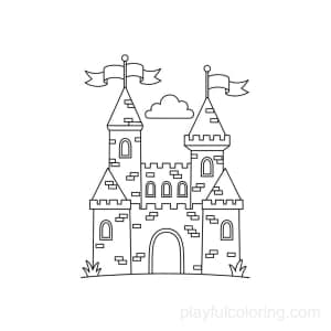 A simple fairy-tale castle with two towers and flags, centered.