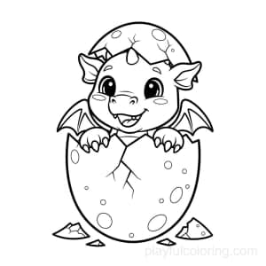 A baby dragon hatching from a cracked egg, tiny shards, cheerful look.