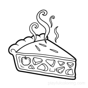 An apple pie outline with steam lines, centered, friendly style, calm scene.