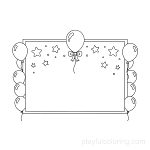 A birthday invitation card outline with balloon and star icons, centered, friendly style, calm scene.
