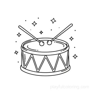 A carnival drum outline with sticks, centered, friendly lines, tiny stars, non-scary.