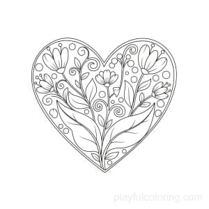 A heart outline with flowers and leaves, centered, friendly style, calm scene.