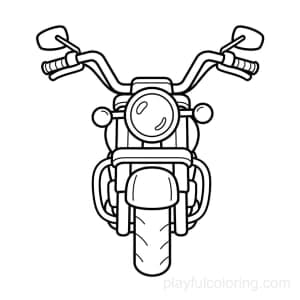 A motorcycle in front view with a round headlight and handlebars, wheels implied, clean outline, friendly style.