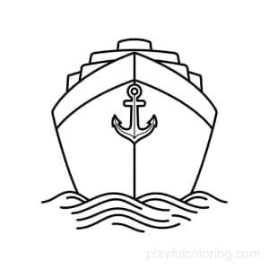 A ship in front view with an anchor icon, gentle wave lines, friendly style, centered.