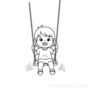 A child on a swing with legs forward, gentle motion lines, centered.