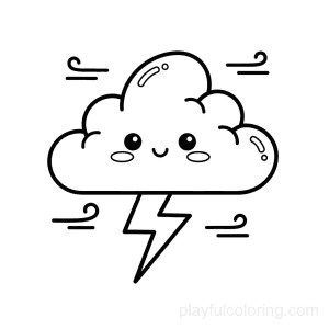 A thundercloud with a lightning bolt, tiny wind lines, centered.