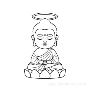 Seated Buddha silhouette outline in meditation pose, simple halo, lotus base, centered, serene and respectful.