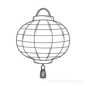 Paper lantern outline with a tassel, gentle curves, centered, festive calm.