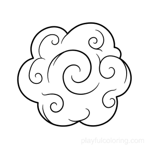 Cloud swirl motif outline, soft curls, centered, airy simplicity.