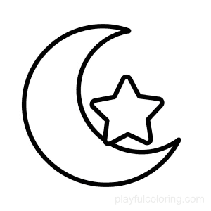 Crescent moon and star outline, centered, peaceful night mood.