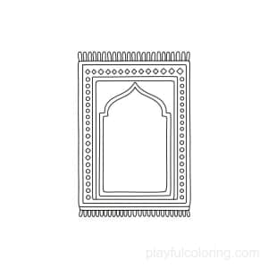 Prayer rug outline with a simple border pattern, centered, calm devotion.