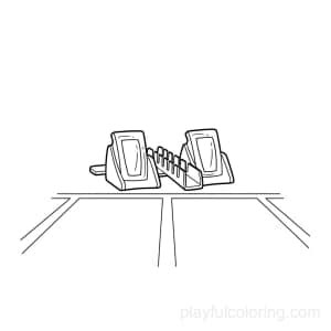 Starting blocks outline with a lane hint, centered, neat geometry.