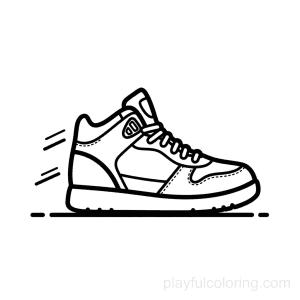 A basketball shoe outline with gentle motion lines, hint of ground, centered, friendly style.
